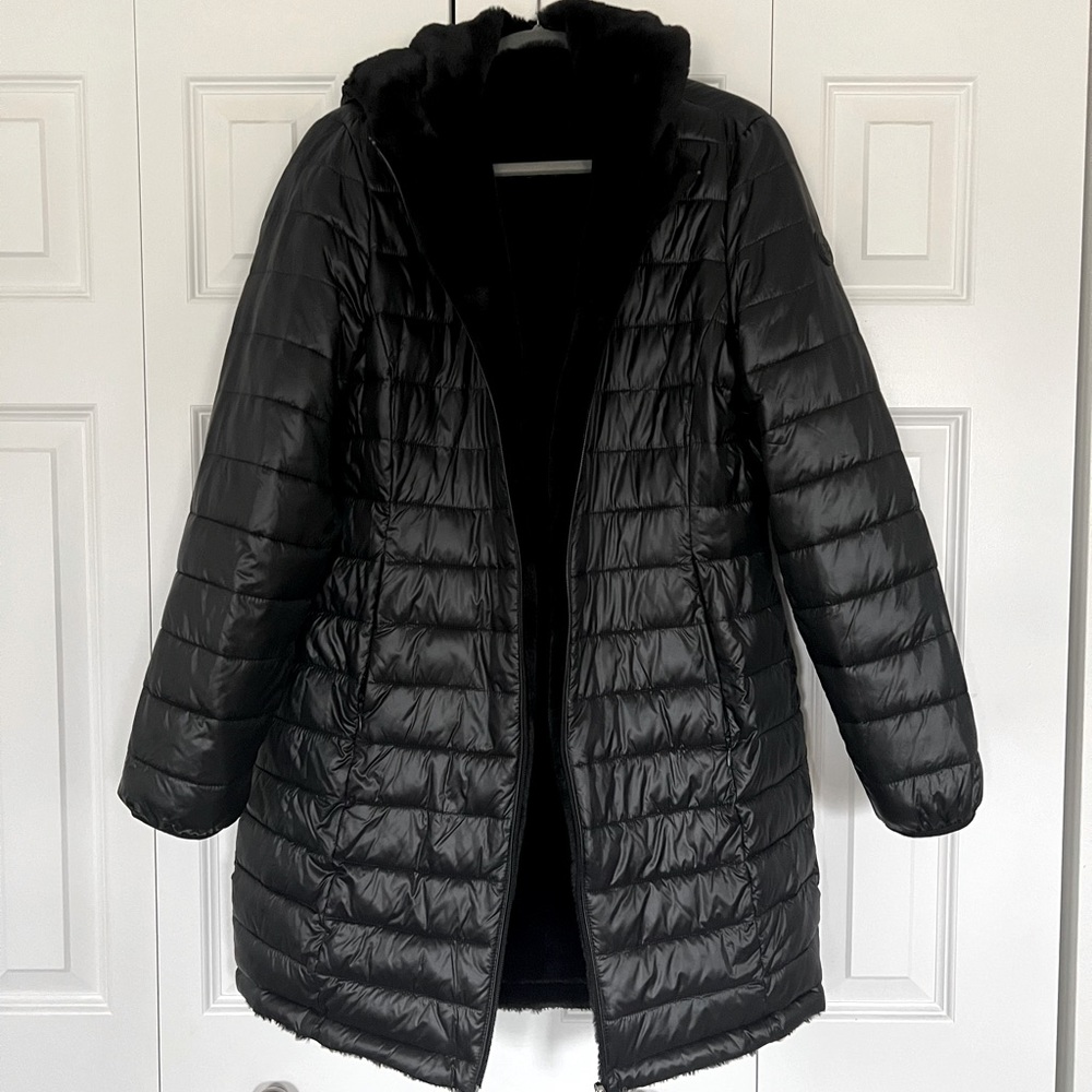 Calvin Klein Reversible Jacket - Faux Fur/Shiny Puffer
